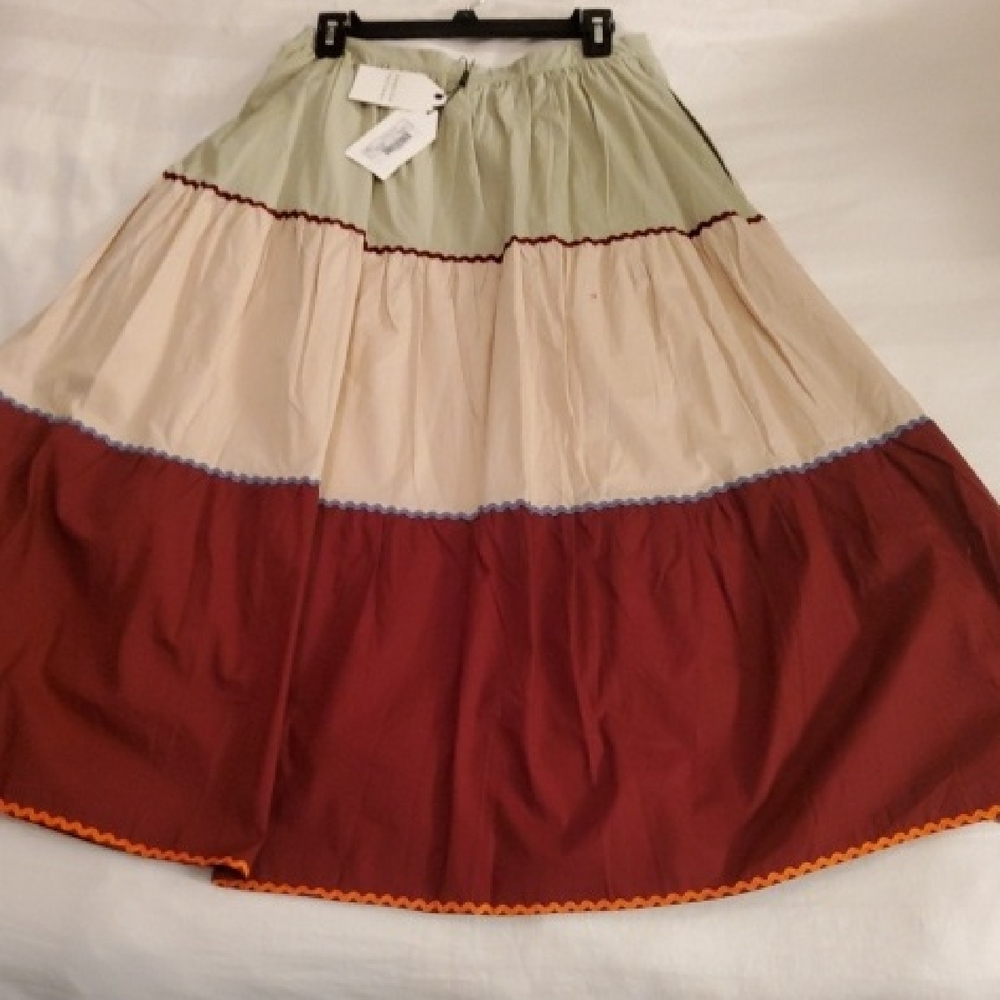 English Factory Colorblock Cream & Burgandy Blouse & Midi Skirt - Picture 4 of 8